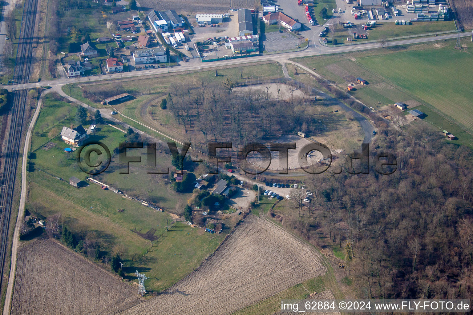 Gambsheim in the state Bas-Rhin, France from above