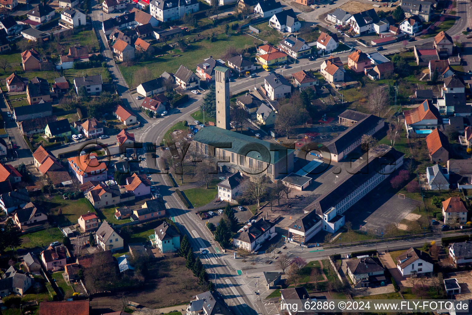 Gambsheim in the state Bas-Rhin, France seen from above