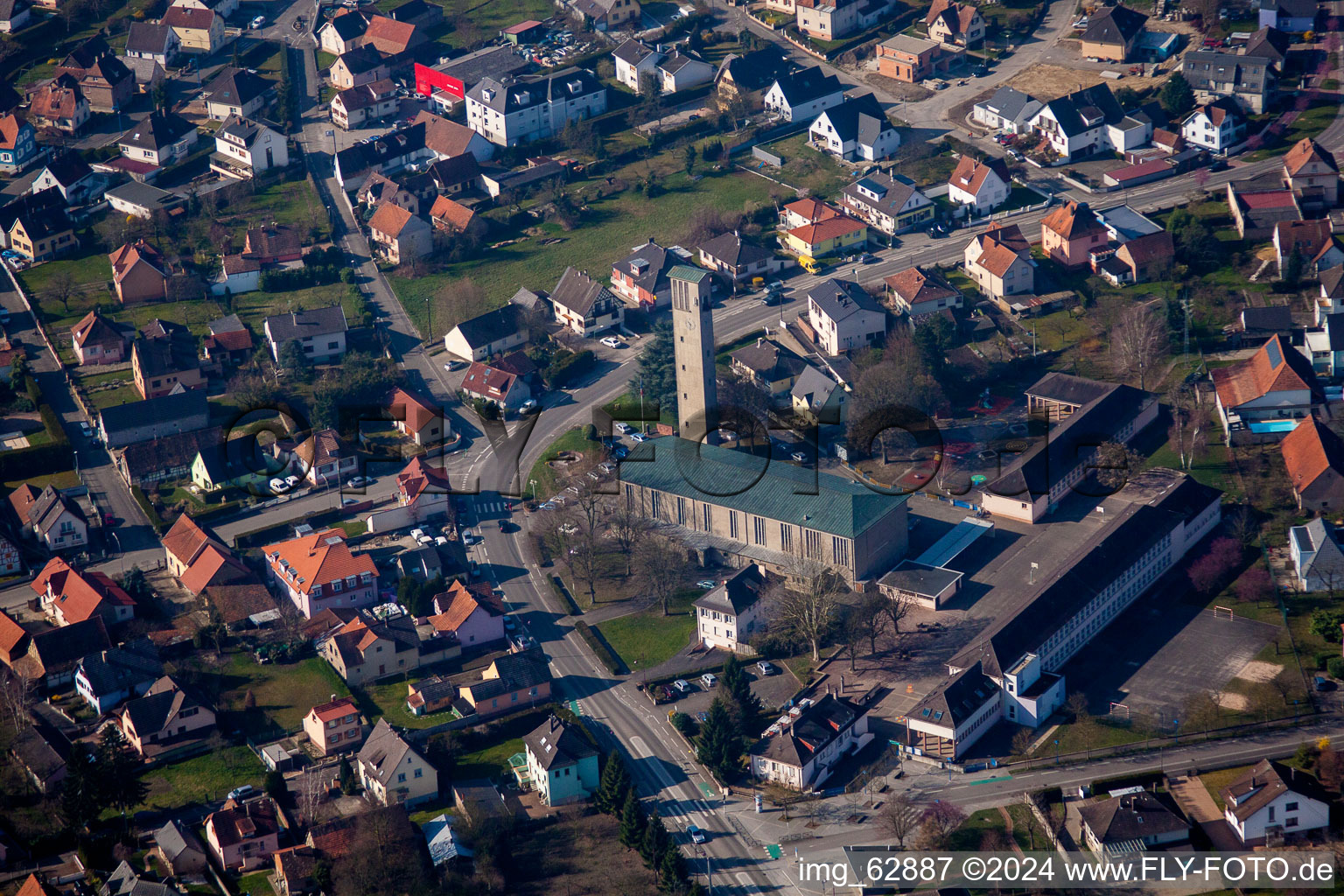 Gambsheim in the state Bas-Rhin, France from the plane