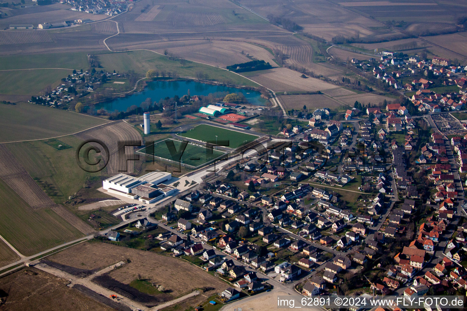 Drone image of Gambsheim in the state Bas-Rhin, France