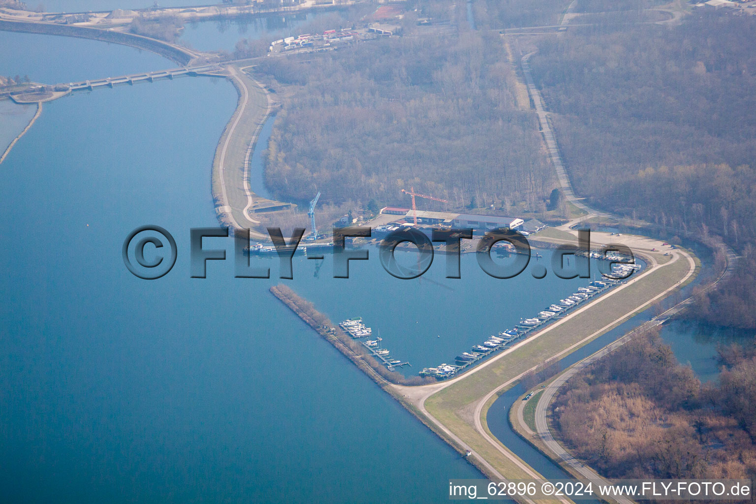 Sluice in Gambsheim in the state Bas-Rhin, France seen from above