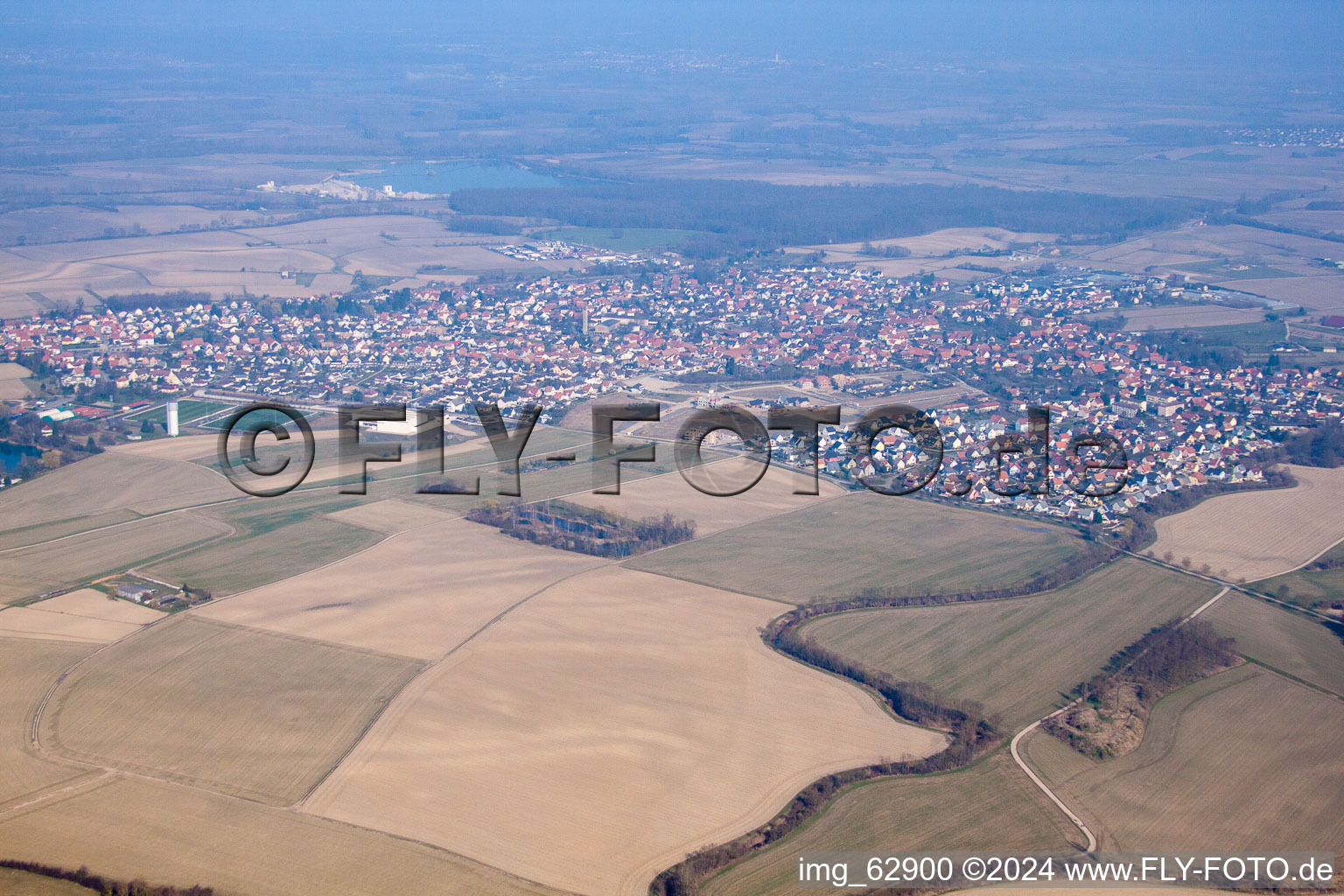 Aerial view of Gambsheim in the state Bas-Rhin, France