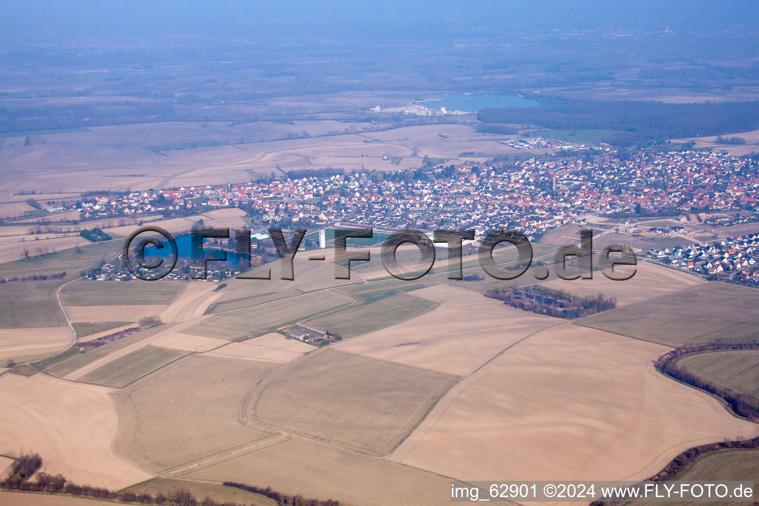 Aerial photograpy of Gambsheim in the state Bas-Rhin, France