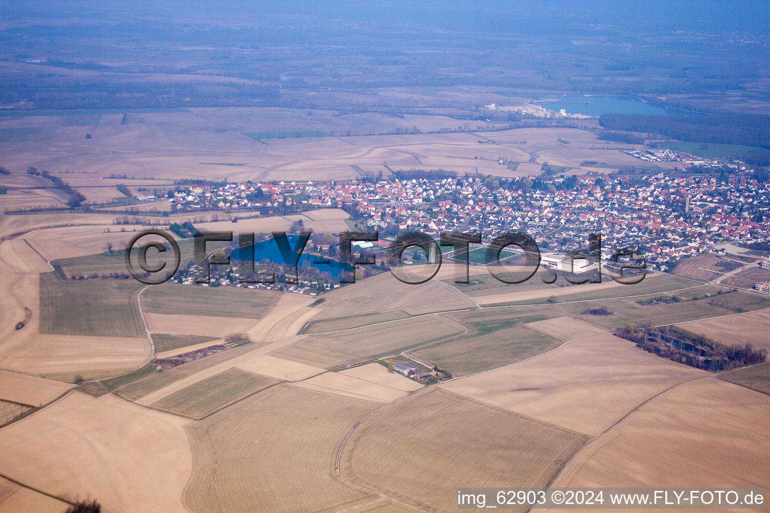 Oblique view of Gambsheim in the state Bas-Rhin, France