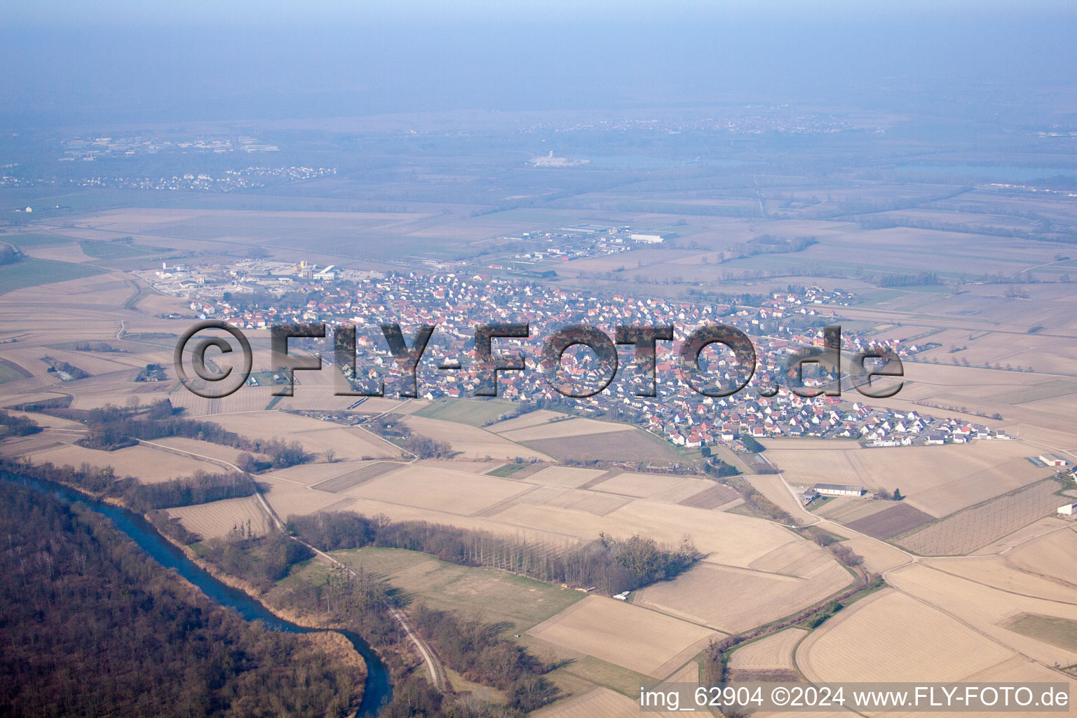 Bird's eye view of Kilstett in the state Bas-Rhin, France