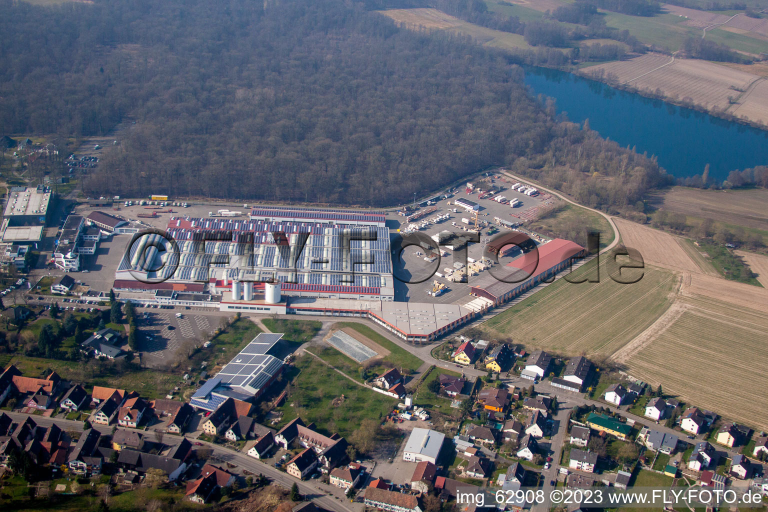 District Linx in Rheinau in the state Baden-Wuerttemberg, Germany from the plane