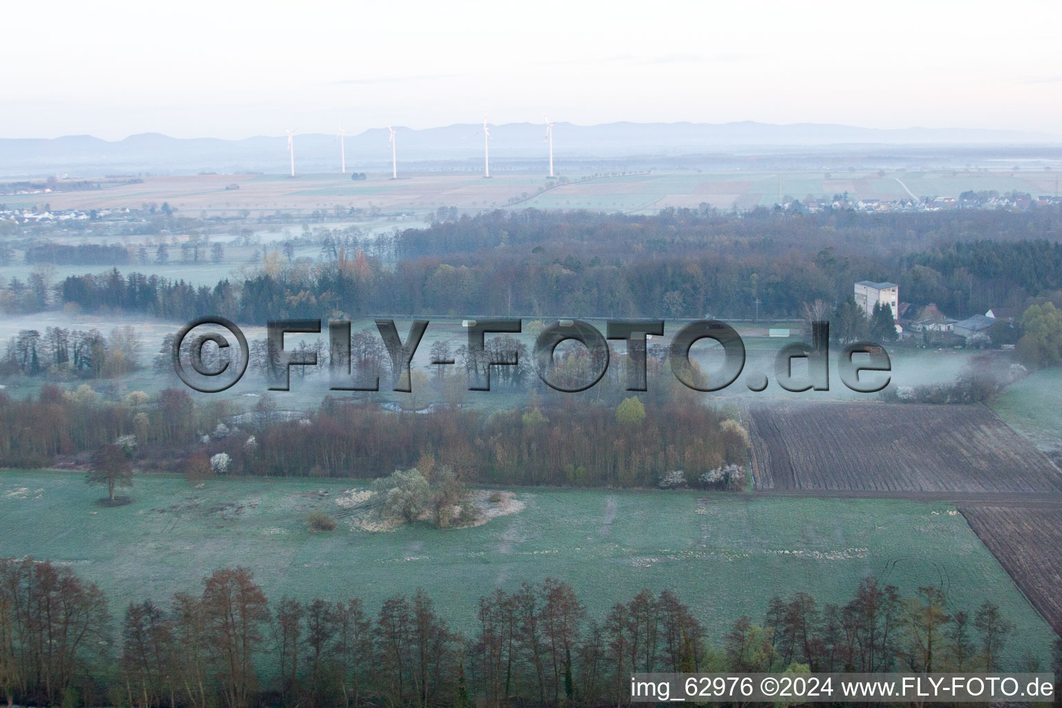 Drone recording of Otterbach Valley in Minfeld in the state Rhineland-Palatinate, Germany