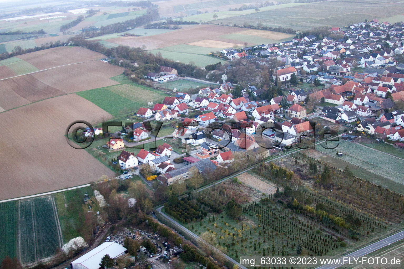 Freckenfeld in the state Rhineland-Palatinate, Germany from the plane