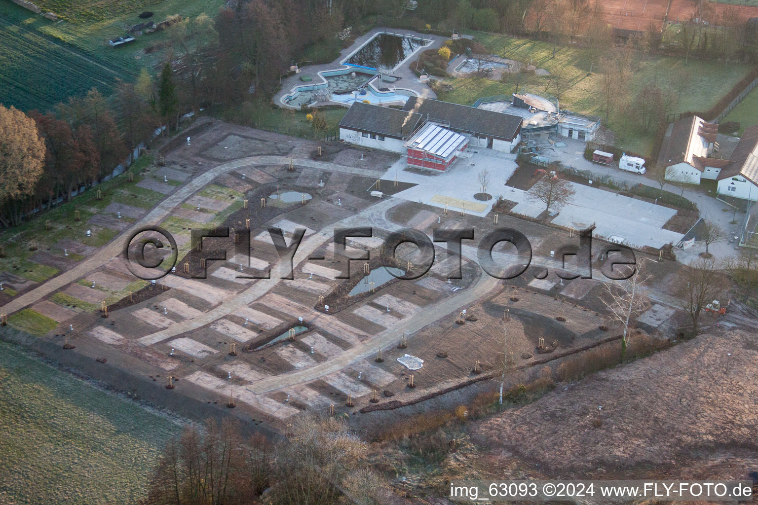 Aerial view of Campsite in the district Klingen in Heuchelheim-Klingen in the state Rhineland-Palatinate, Germany