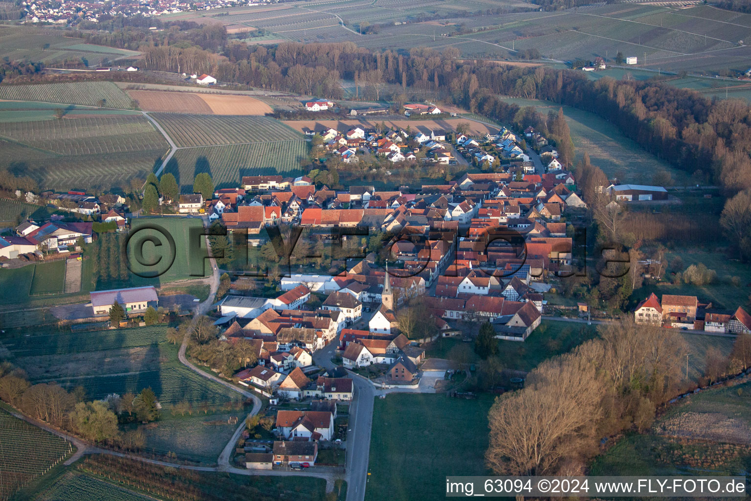 District Klingen in Heuchelheim-Klingen in the state Rhineland-Palatinate, Germany viewn from the air