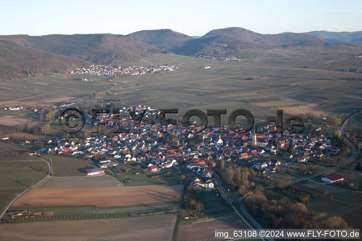 Aerial view of Göcklingen in the state Rhineland-Palatinate, Germany