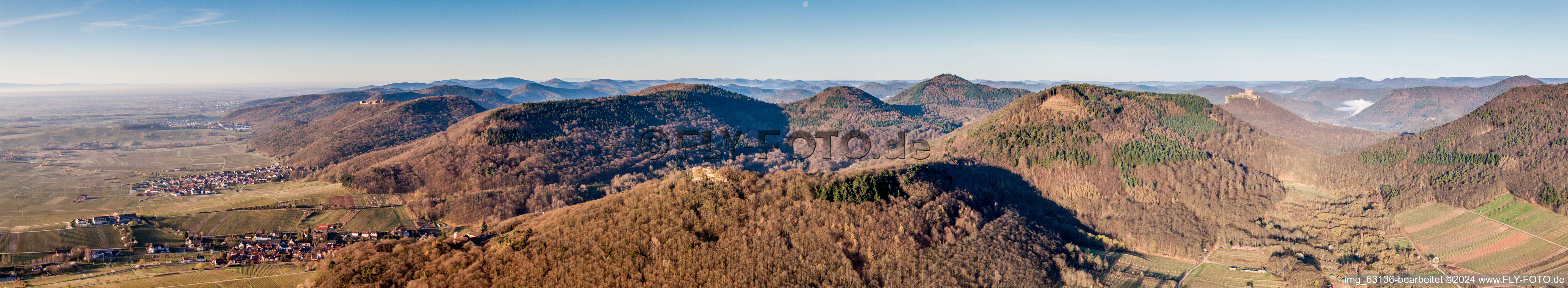 Panoramic perspective of the edge of the palatinat forest and wine yards in Ranschbach in the state Rhineland-Palatinate, Germany