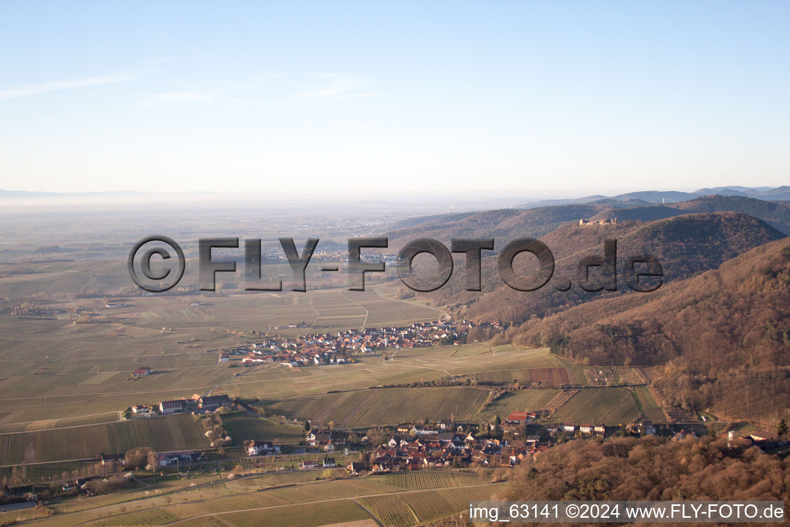 Aerial view of And Madenburg in Leinsweiler in the state Rhineland-Palatinate, Germany