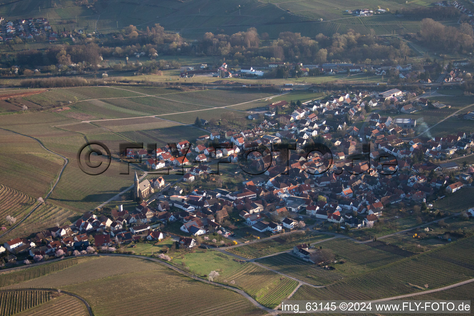 Drone image of Birkweiler in the state Rhineland-Palatinate, Germany