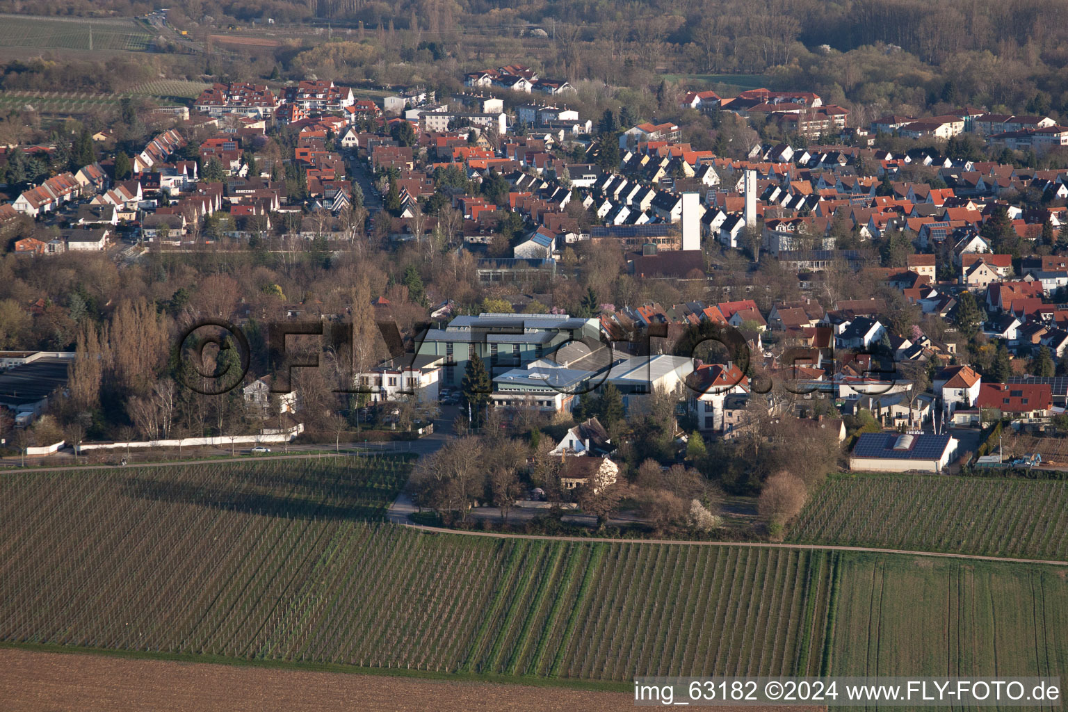 Wollmesheim Heights in Landau in der Pfalz in the state Rhineland-Palatinate, Germany seen from above