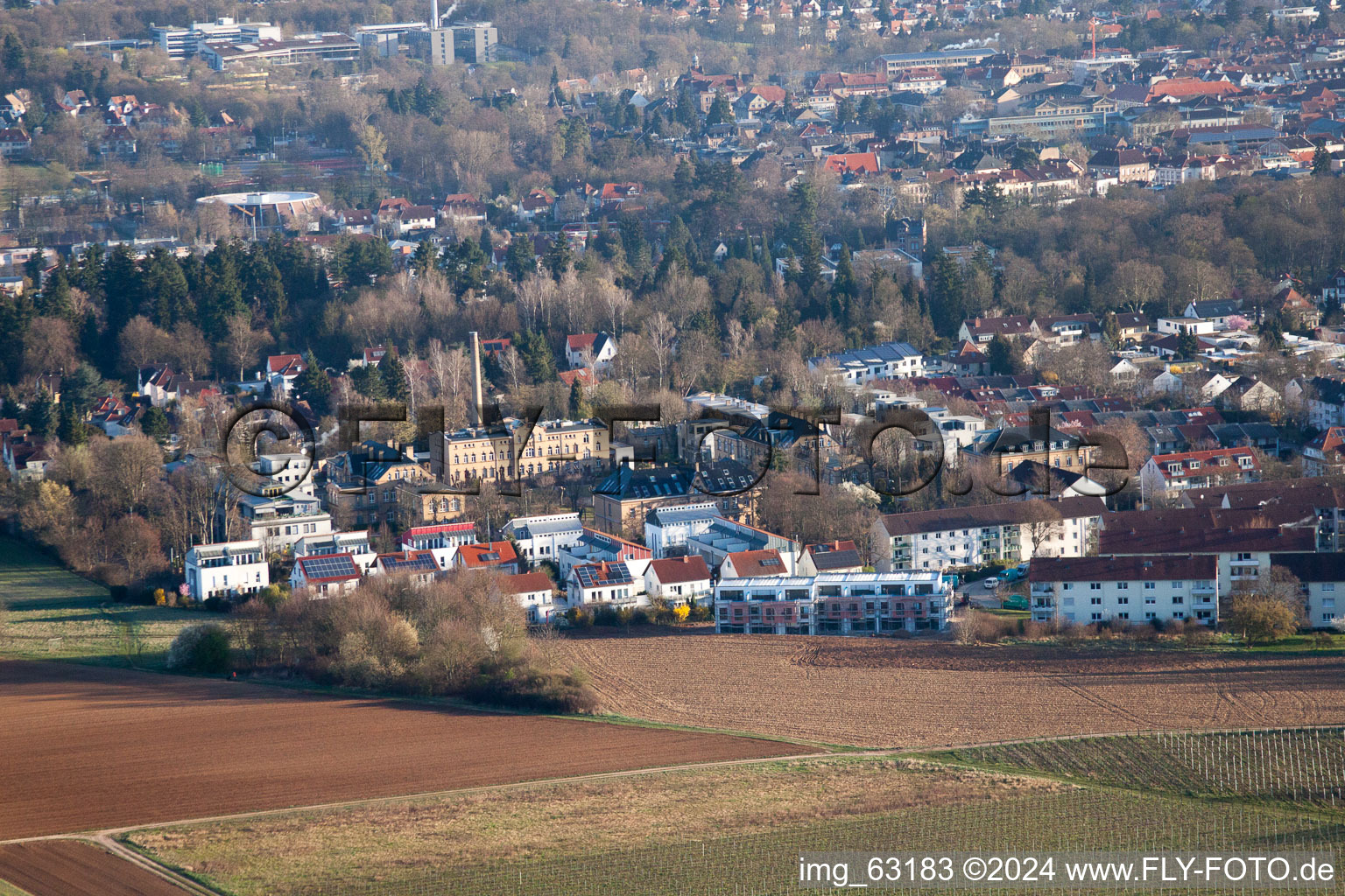 Wollmesheim Heights in Landau in der Pfalz in the state Rhineland-Palatinate, Germany from the plane