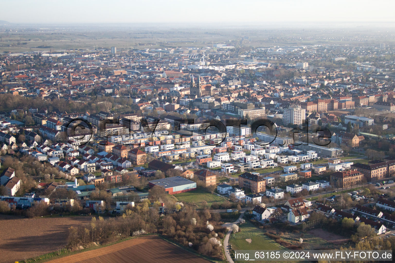 Aerial view of Vauban Quarter in Landau in der Pfalz in the state Rhineland-Palatinate, Germany