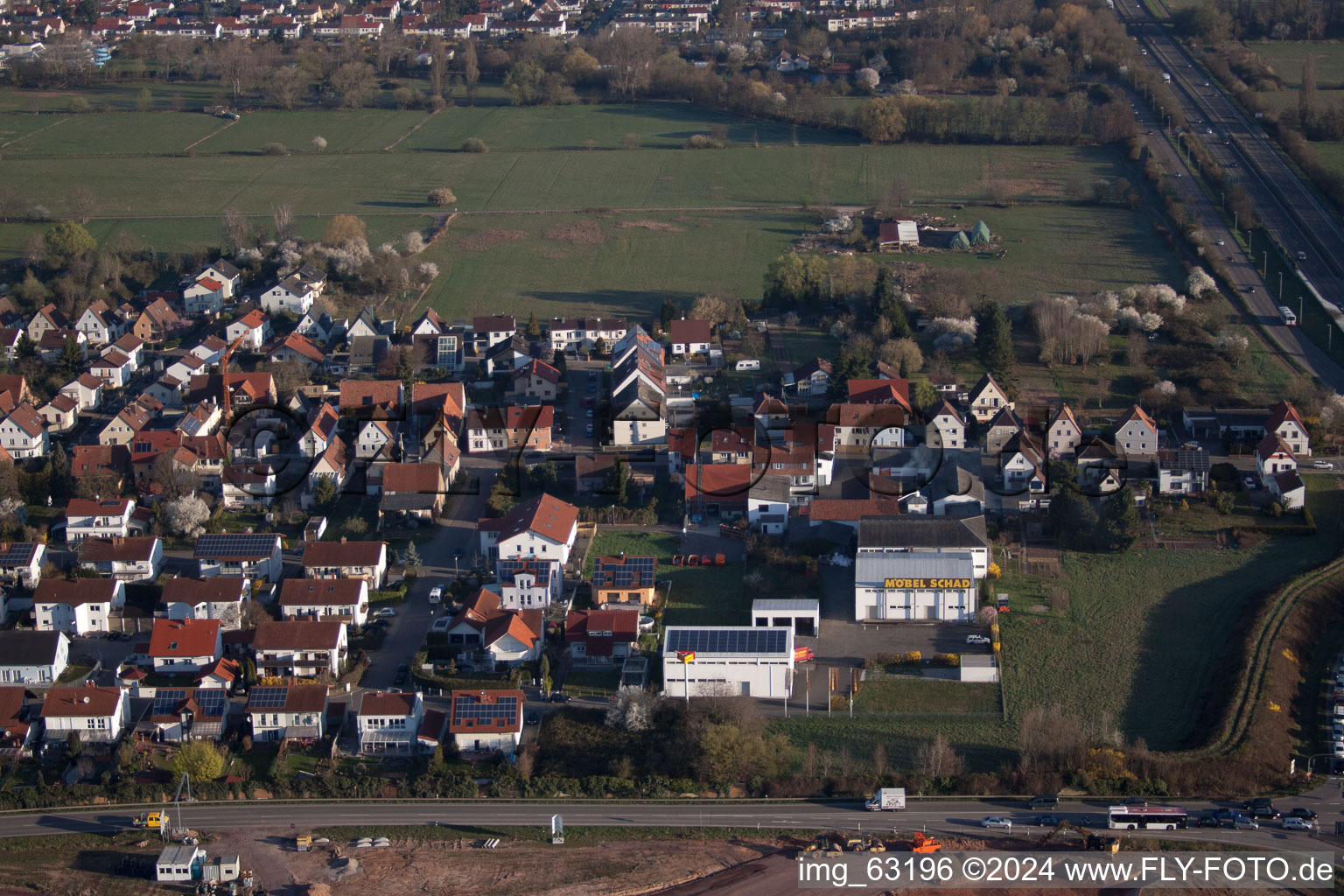 District Queichheim in Landau in der Pfalz in the state Rhineland-Palatinate, Germany from above