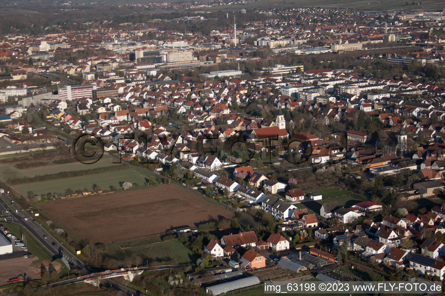 District Queichheim in Landau in der Pfalz in the state Rhineland-Palatinate, Germany seen from above