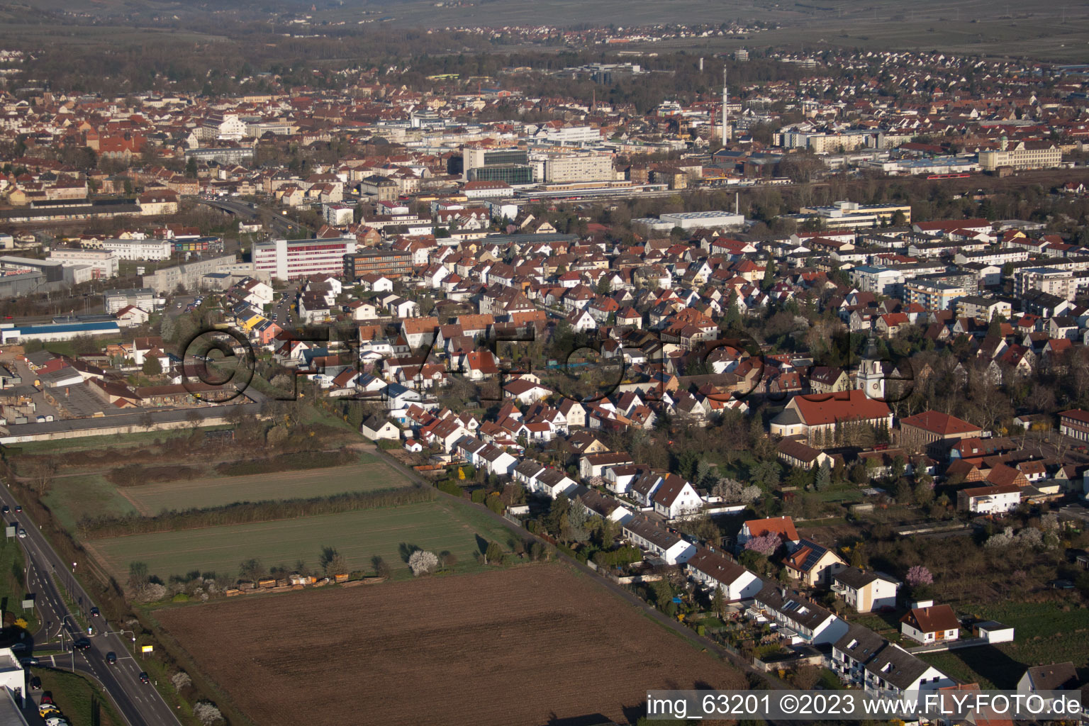 District Queichheim in Landau in der Pfalz in the state Rhineland-Palatinate, Germany viewn from the air