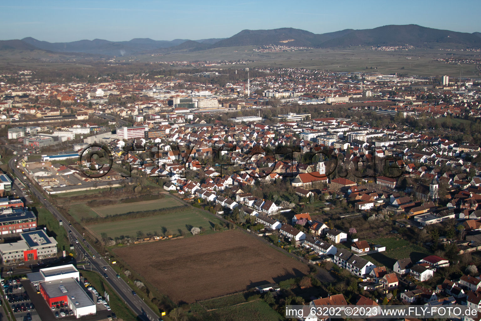Drone recording of District Queichheim in Landau in der Pfalz in the state Rhineland-Palatinate, Germany