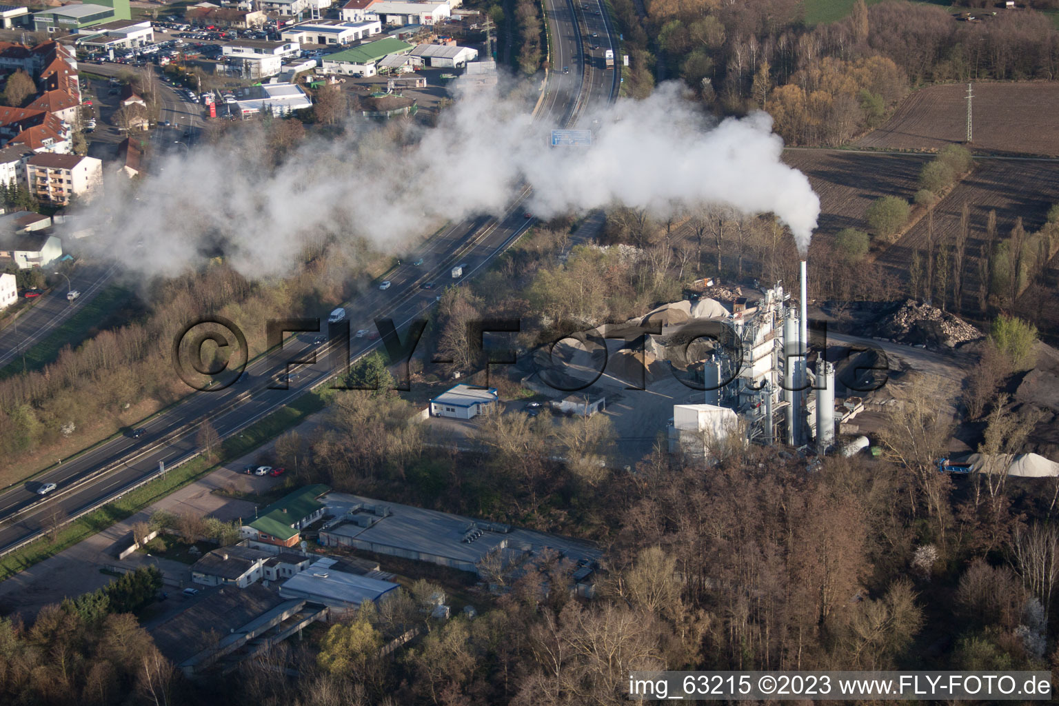 Oblique view of Asphalt plant in Landau in der Pfalz in the state Rhineland-Palatinate, Germany