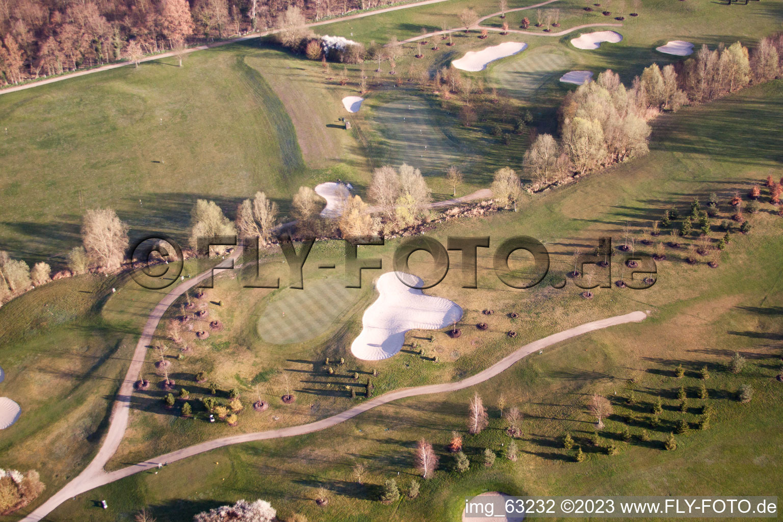 Dreihof Golf Club in Essingen in the state Rhineland-Palatinate, Germany seen from a drone