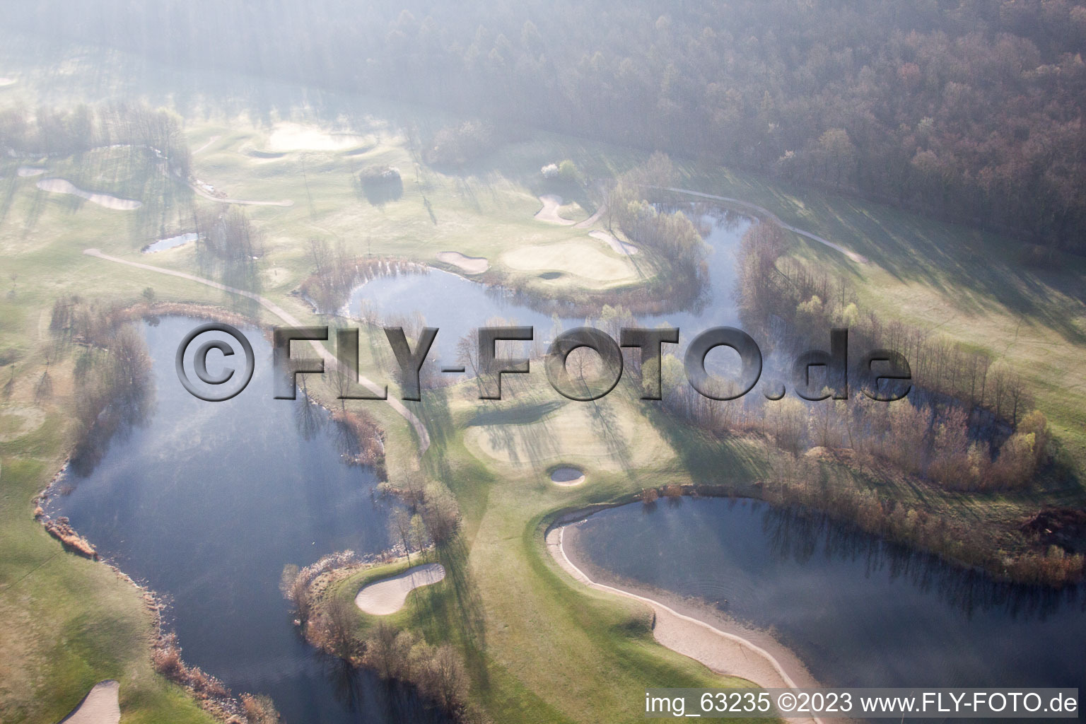 Oblique view of Dreihof Golf Club in Essingen in the state Rhineland-Palatinate, Germany