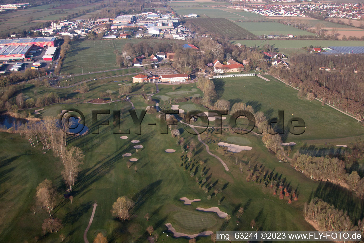 Drone recording of Dreihof Golf Club in Essingen in the state Rhineland-Palatinate, Germany