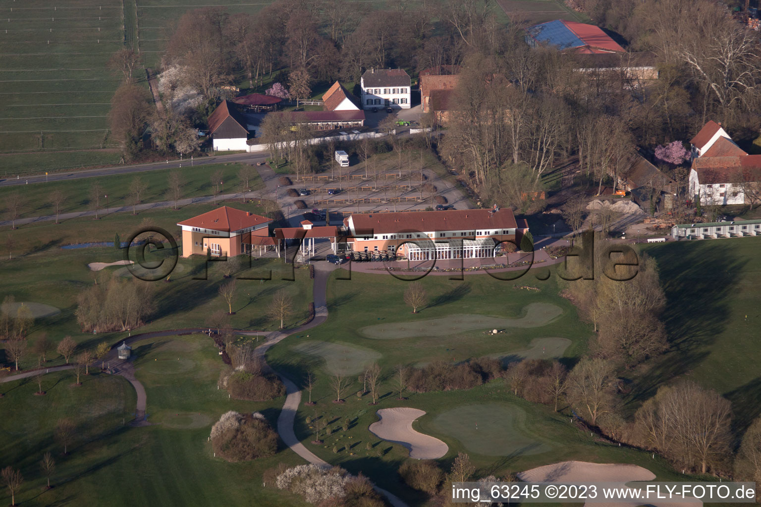 Drone image of Golf Club Dreihof in Essingen in the state Rhineland-Palatinate, Germany