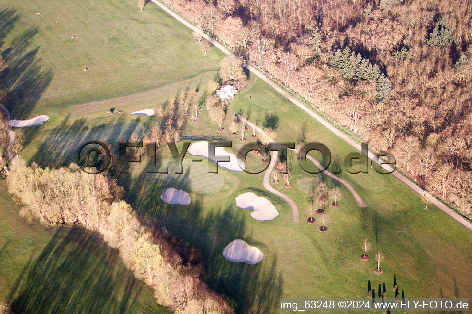 Golf Club Dreihof in Essingen in the state Rhineland-Palatinate, Germany seen from a drone