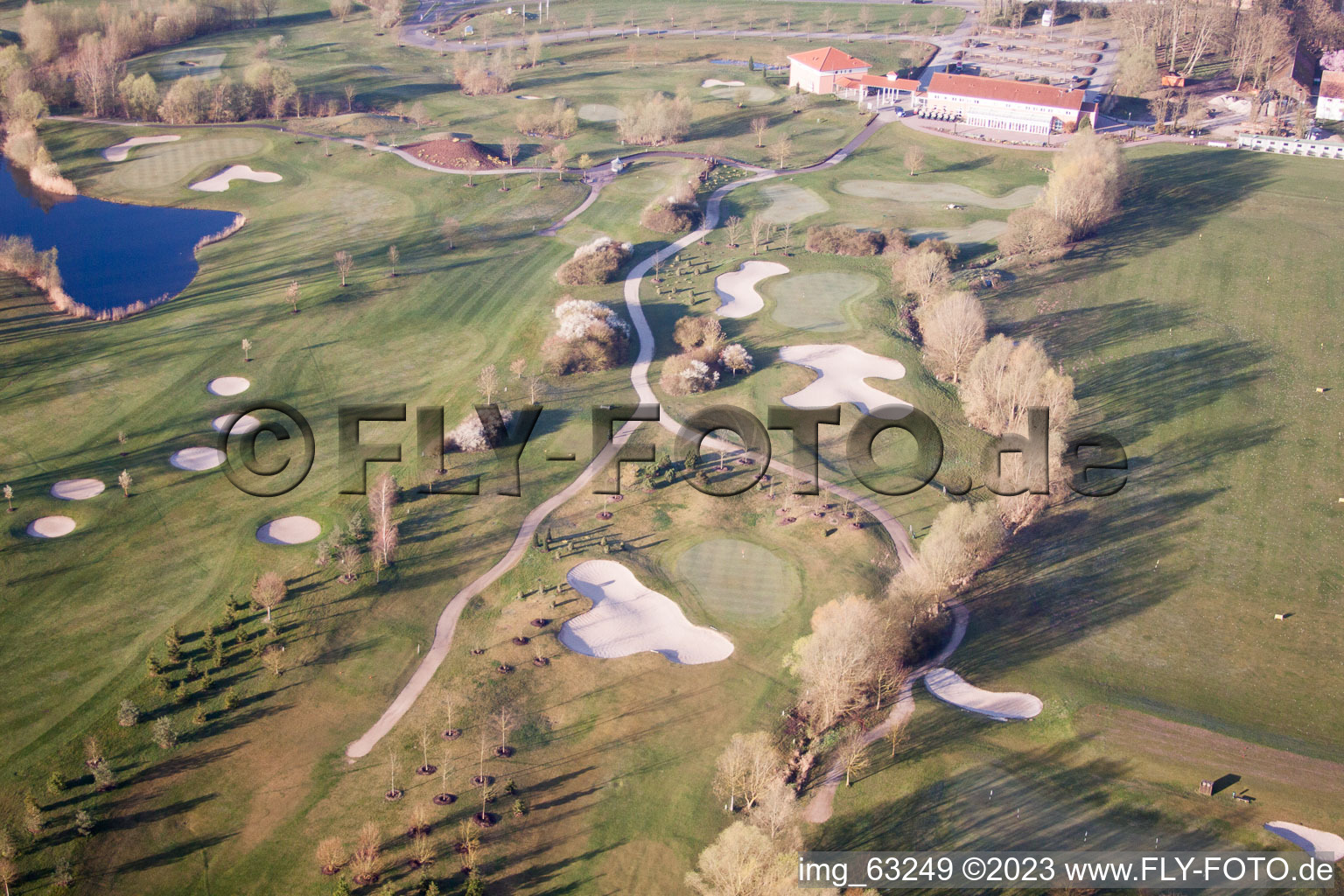 Aerial view of Dreihof Golf Club in Essingen in the state Rhineland-Palatinate, Germany