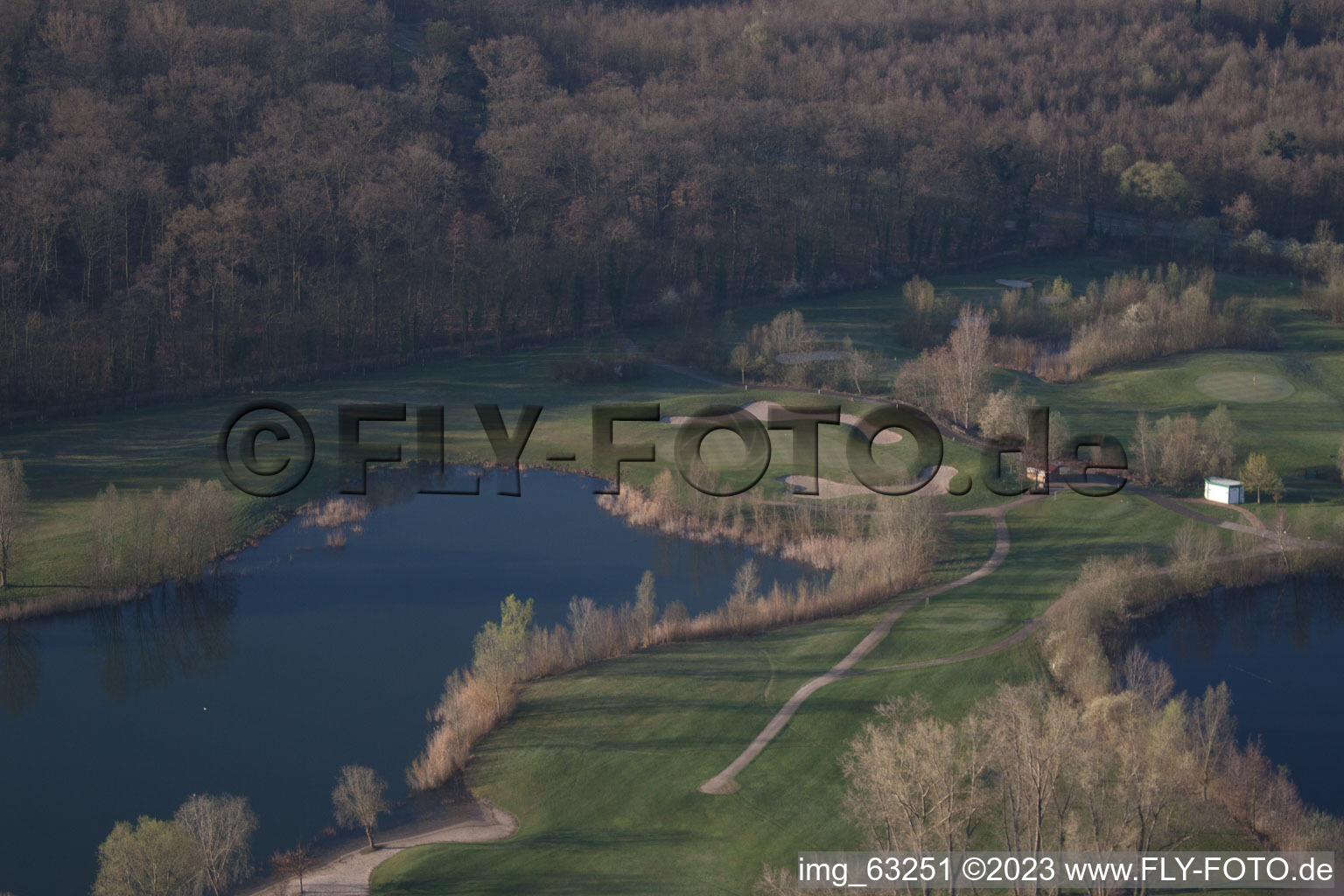 Oblique view of Golf Club Dreihof in Essingen in the state Rhineland-Palatinate, Germany