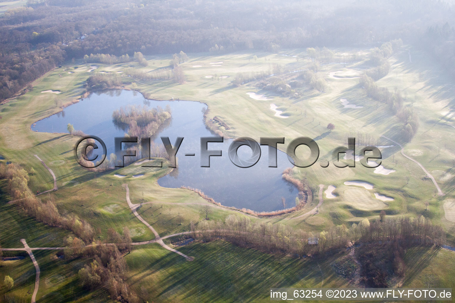 Dreihof Golf Club in Essingen in the state Rhineland-Palatinate, Germany seen from above