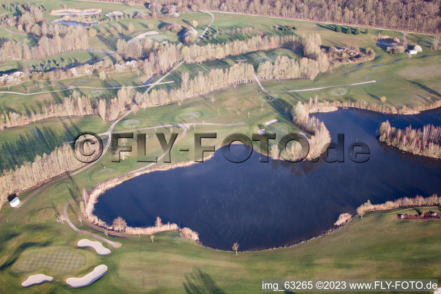 Golf Club Dreihof in Essingen in the state Rhineland-Palatinate, Germany seen from a drone