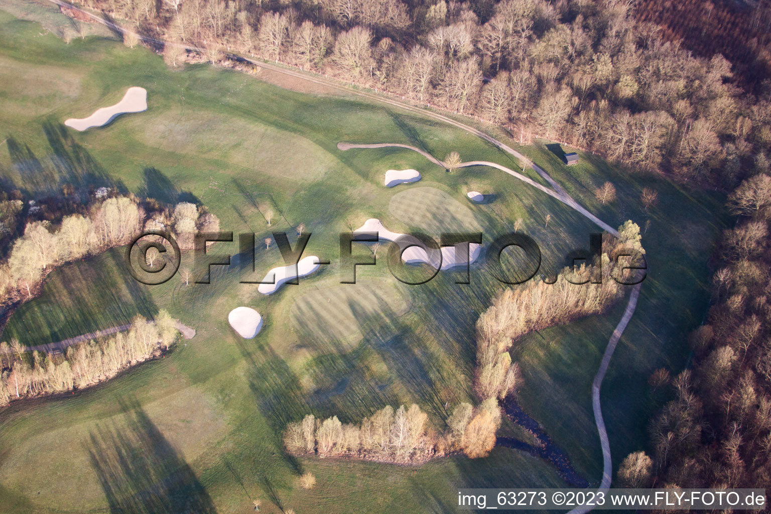 Dreihof Golf Club in Essingen in the state Rhineland-Palatinate, Germany seen from above