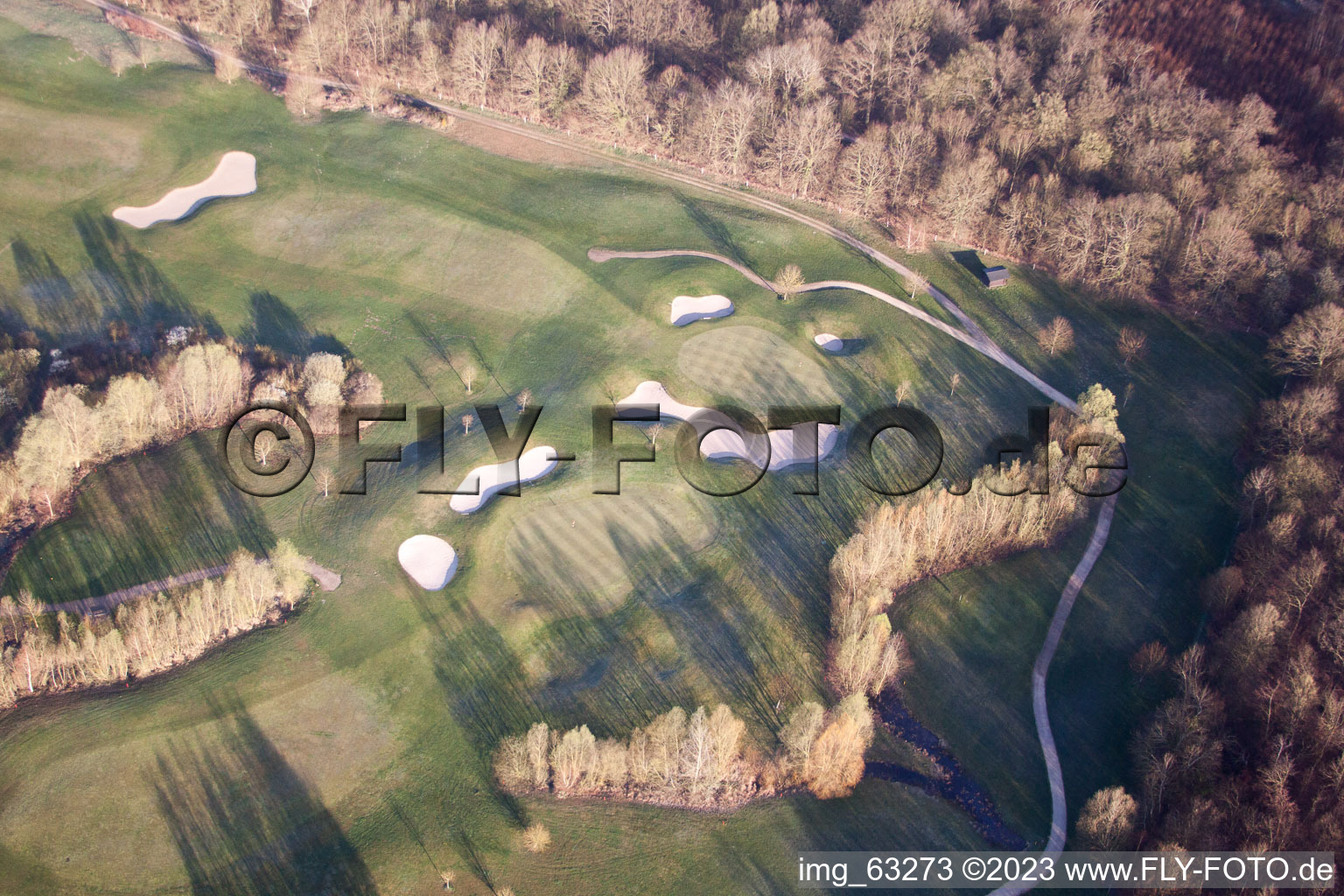 Golf Club Dreihof in Essingen in the state Rhineland-Palatinate, Germany seen from above