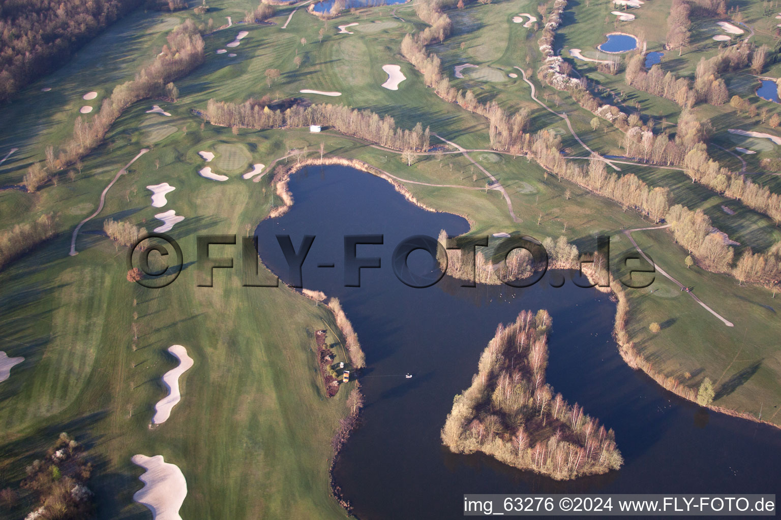 Grounds of the Golf course at Golfanlage Landgut Dreihof in Essingen in the state Rhineland-Palatinate viewn from the air