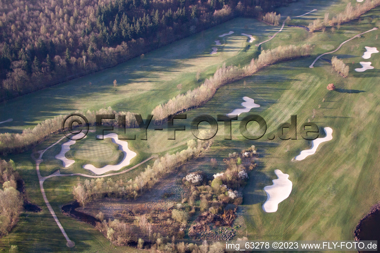 Drone recording of Dreihof Golf Club in Essingen in the state Rhineland-Palatinate, Germany