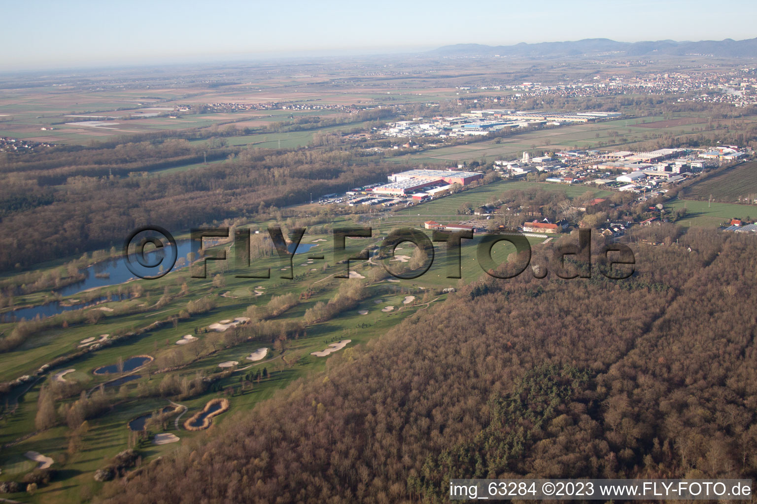 Golf Club Dreihof in Essingen in the state Rhineland-Palatinate, Germany seen from a drone