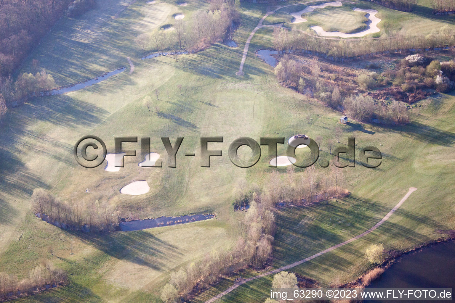 Oblique view of Golf Club Dreihof in Essingen in the state Rhineland-Palatinate, Germany