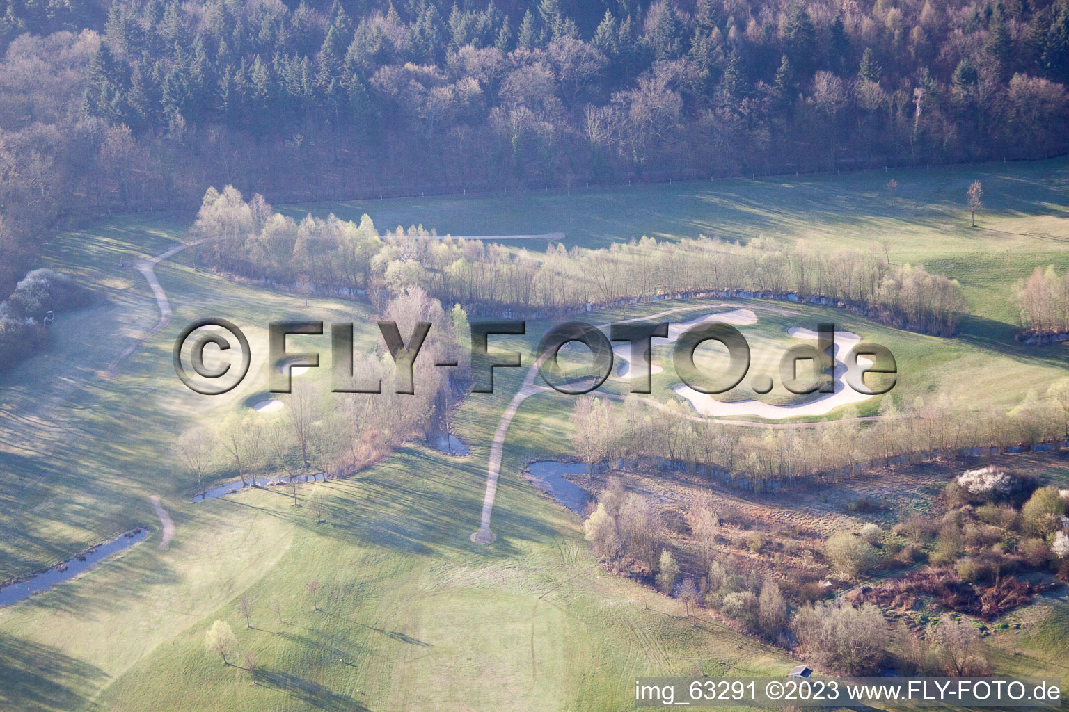 Dreihof Golf Club in Essingen in the state Rhineland-Palatinate, Germany from above