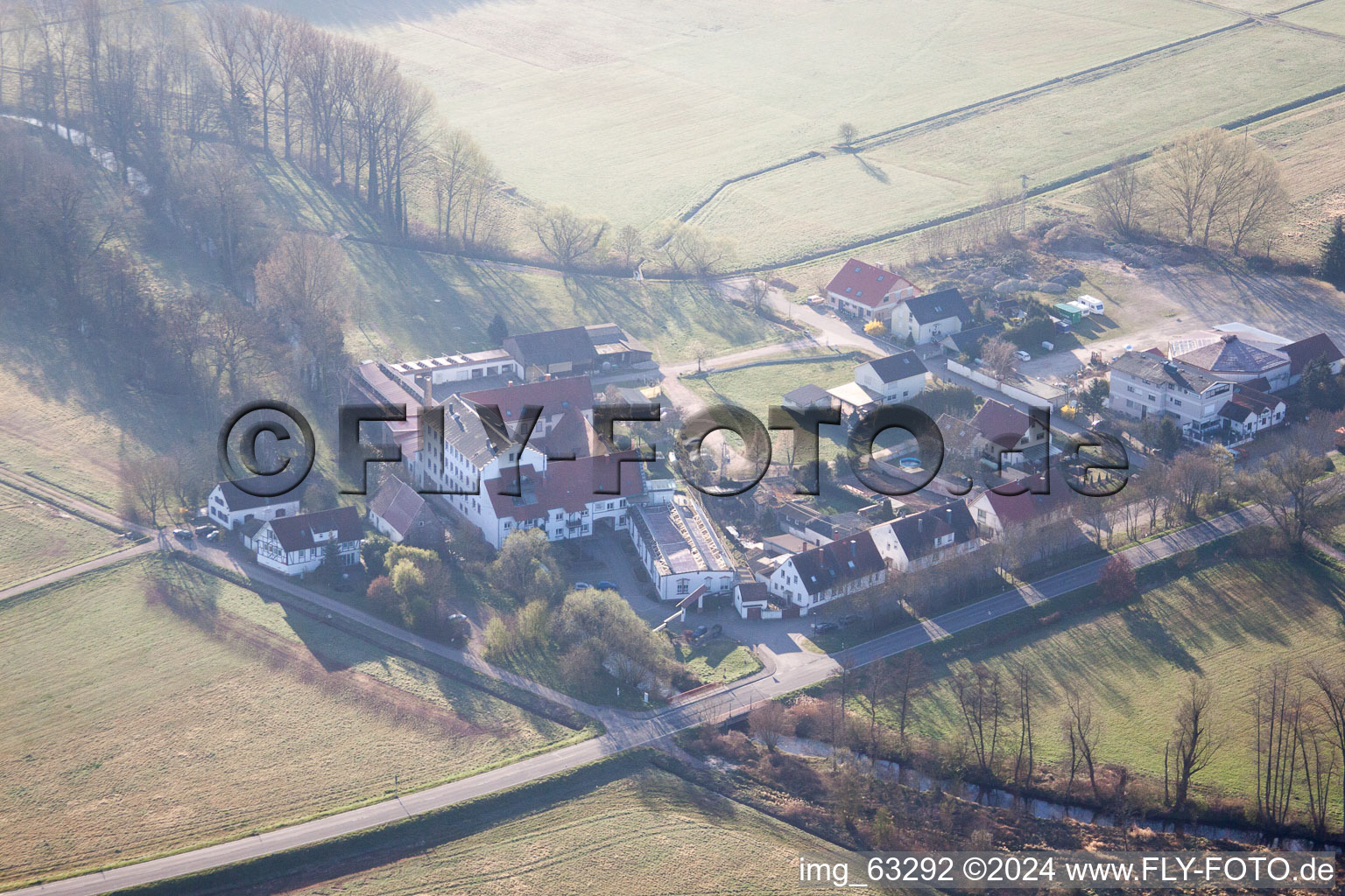 Aerial view of Neumühle in Offenbach an der Queich in the state Rhineland-Palatinate, Germany