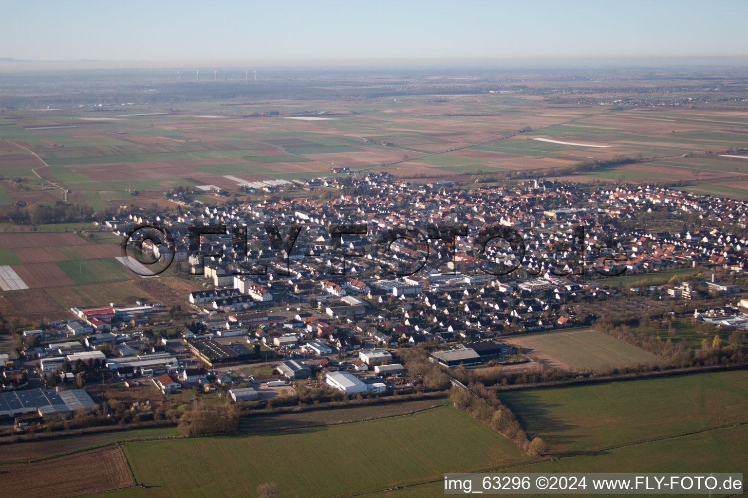 District Offenbach in Offenbach an der Queich in the state Rhineland-Palatinate, Germany seen from above