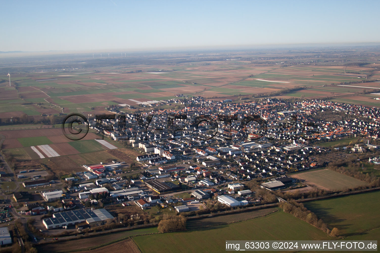 Offenbach an der Queich in the state Rhineland-Palatinate, Germany viewn from the air