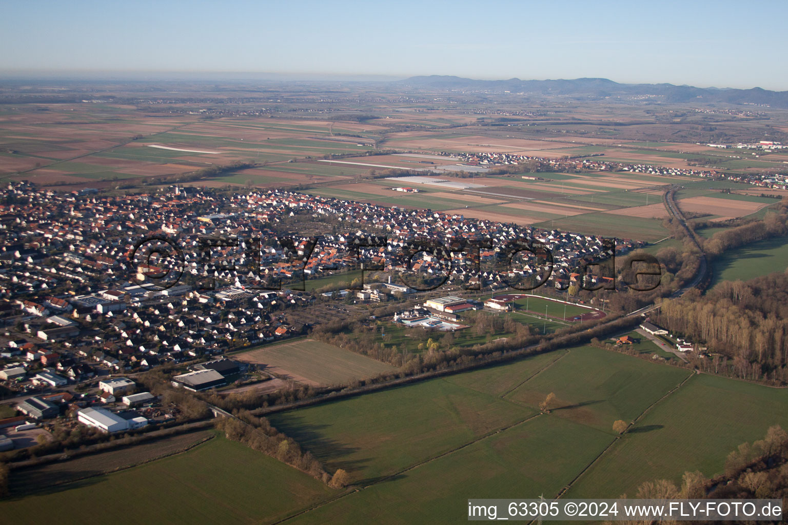 Aerial view of District Offenbach in Offenbach an der Queich in the state Rhineland-Palatinate, Germany