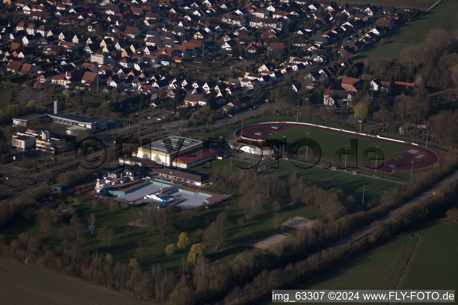 Offenbach an der Queich in the state Rhineland-Palatinate, Germany from a drone