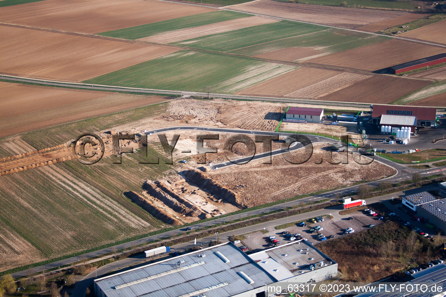 Aerial view of Industrial area West 2 in the district Herxheim in Herxheim bei Landau/Pfalz in the state Rhineland-Palatinate, Germany