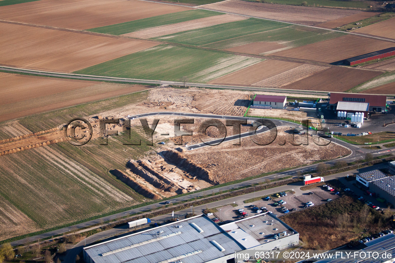 Aerial view of Industrial Area West 2 in the district Herxheim in Herxheim bei Landau in the state Rhineland-Palatinate, Germany