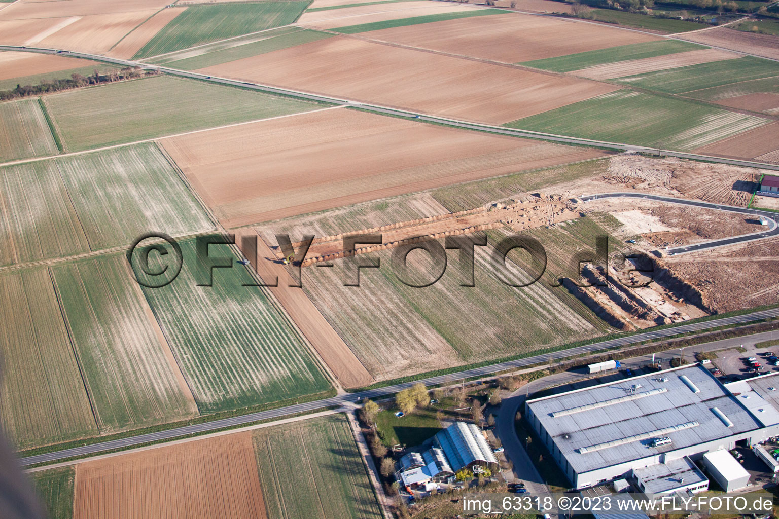Aerial photograpy of Industrial area West 2 in the district Herxheim in Herxheim bei Landau/Pfalz in the state Rhineland-Palatinate, Germany